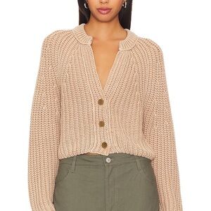 Free People Sweet Nothing Cardi Sandcastle Beige Button-Up Cardigan Cotton Large